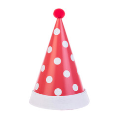Red party hat with white polka dots isolated on transparent background