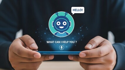 Naklejka premium Person interacting with a digital assistant on a smartphone screen