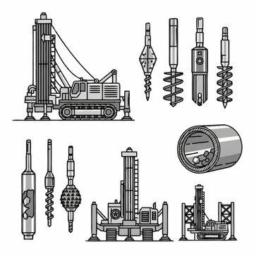 Drilling Equipment and Machinery Parts Illustration.