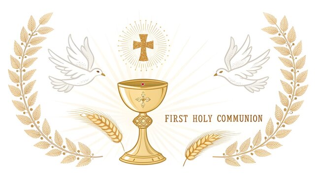 First Holy Communion Sacred Chalice with Dove and Wheat Symbol