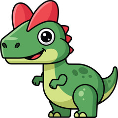 Obraz premium A cartoon green dinosaur with red spikes standing in a plain background viewed from the side