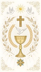 First Holy Communion Sacred Chalice with Dove and Wheat Symbol