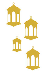 Set of Golden Islamic Lanterns for Ramadan and Eid, Arabic Decorative Lamps