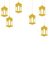 Golden Ramadan Lanterns Set, Islamic Hanging Lamps Isolated on Transparent Background