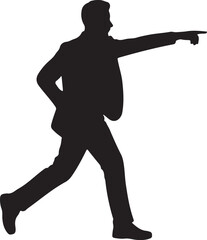 Silhouette of a person pointing while walking black