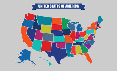 Colorful United States Map with Individual State Colors &ndash; High-Resolution Political Map of the USA