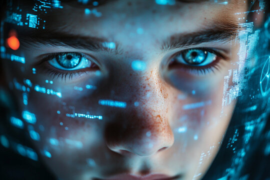 Hacker Man in Dark Room with Digital Screens and Codes Neon Cybersecurity Concept with Hood and Data Flow Generative AI - Powered by Adobe