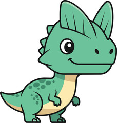 Fototapeta premium A cartoon green dinosaur standing on its hind legs with a friendly smile, isolated on a simple background
