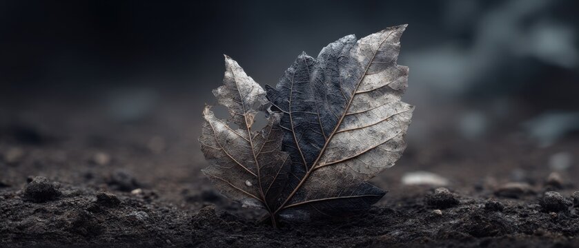Minimalist Composition of Decaying Leaves on Dark Ground
