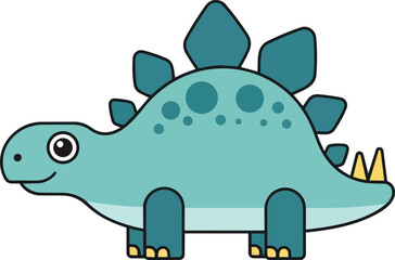 A cartoon stegosaurus dinosaur with large eyes and spiky tail standing on four legs in a simple illustration style © faisalaladabi