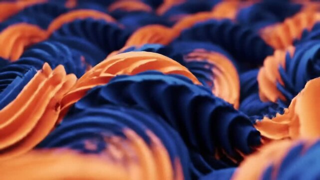 Abstract waves in orange and blue dynamic 3 d rendered textured surface
