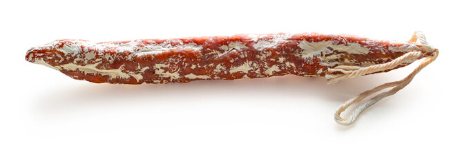 dried sausage on a white isolated background