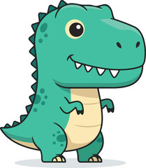 Obraz premium Cartoon dinosaur character illustration with a friendly smile and green scaly skin standing in a playful pose