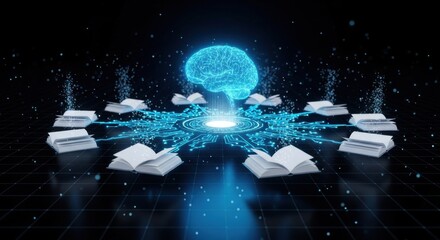 Artificial intelligence brain processing knowledge from an array of digital books