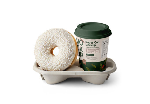 Paper Cup With Donuts Mockup