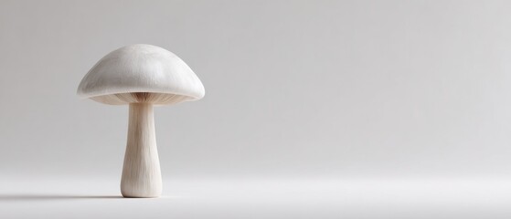 Minimalist Depiction of an Appetizing Single Mushroom on White Background