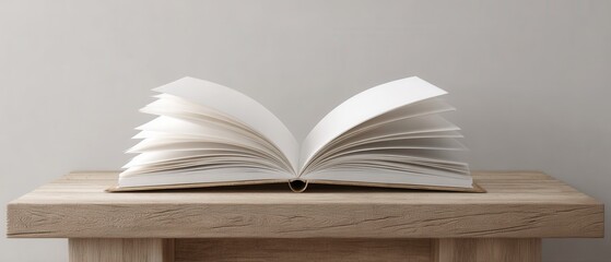 Minimalist Scene of an Open Book on a Wooden Table