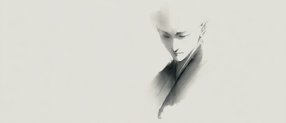 Minimalist Japanese Sketch of a Serene Individual in Soft Tones