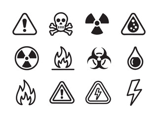 Hazard Warning Icons Set. Universal Safety Symbols.