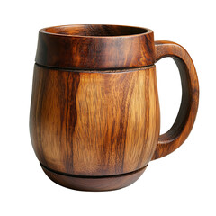 Handcrafted rustic wooden mug for beer or coffee beverage isolated on transparent background