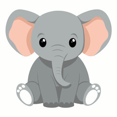 Obraz premium Cartoon adorable baby elephant sitting front view.Cute animal character design. Perfect for children’s books, education, stickers, mascots and logos. Isolated vector illustration on white background
