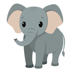 Fototapeta premium Cartoon adorable baby elephant standing, front view.Сute animal character design. Perfect for children’s books, education,stickers, mascots and logos. Isolated vector illustration on white background