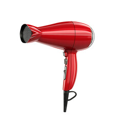 Professional red hair dryer with powerful airflow nozzle for beauty salon styling and grooming hair care accessory for fashion and lifestyle isolated on transparent background