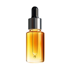 Amber glass facial serum bottle with black dropper cap for skincare routine cosmetic treatment essential oil and liquid glass beauty product isolated on transparent background