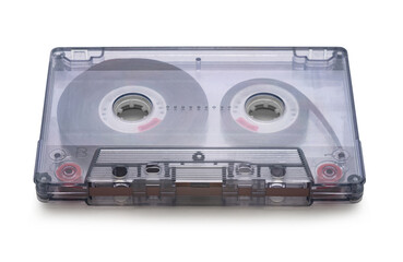 An old audio cassette close-up on a white background