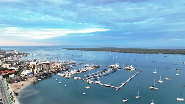 Sailing Boats Anchored At Harbor Time-lapse At Sunset, Beautiful Baja California Sur, La Paz Mexico