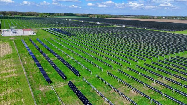 Blue elk solar field generating renewable energy in Adrian, Michigan, USA