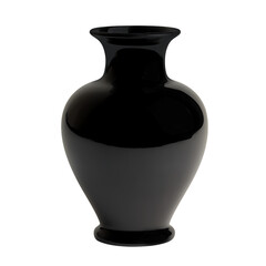 Glossy black ceramic vase with elegant curves for home decoration isolated on transparent background
