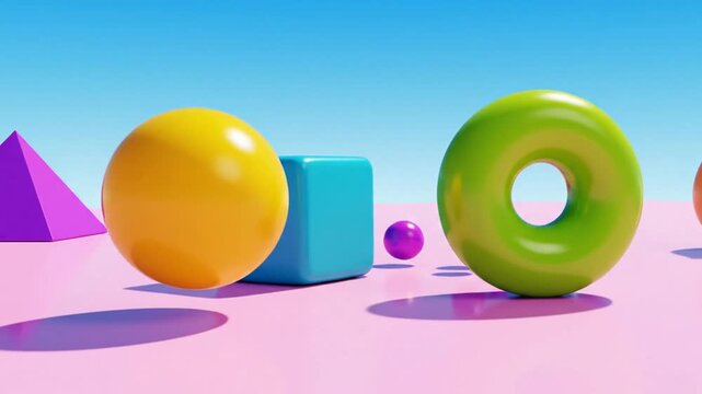 Abstract geometric shapes floating with vivid colors and minimalist design