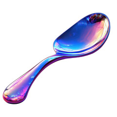 Holographic 3D spoon design featuring vibrant isolated on transparent background.