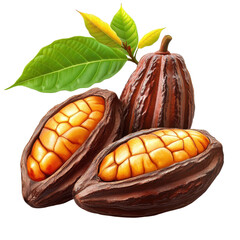 ripe cocoa pods isolated on transparent background.