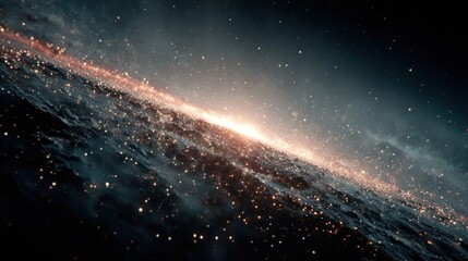 A cosmic vista swirling, luminous dust, with glittering stars, against a dark void