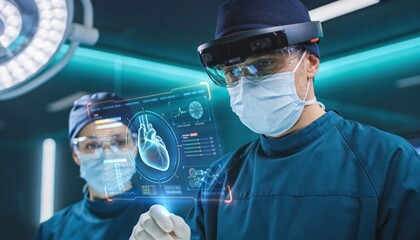 Futuristic Medical Scene with Advanced Technology and Healthcare Professionals in Operating Room