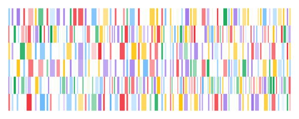 Abstract colorful barcode pattern with vibrant vertical stripes in horizontal rows on white background