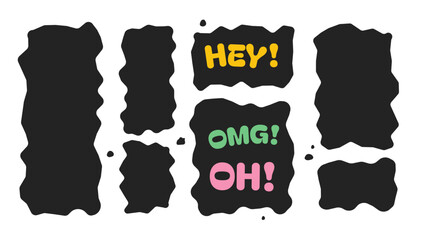 Black Wavy Organic Rectangle Text Box. Creative comic book sticker design