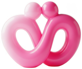 Valentine Romantic 3D glossy pink figures in kissing pose creating heart shape for love and partnership theme