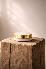 beauty luxury cosmetic on wood podium for product display