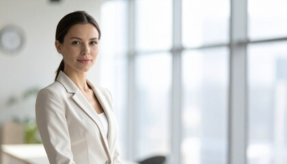 Fototapeta premium Professional Business Woman in Modern Office Setting with Copy Space