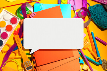 back to school background for kids and student, colorful stationery education in top view flat lay