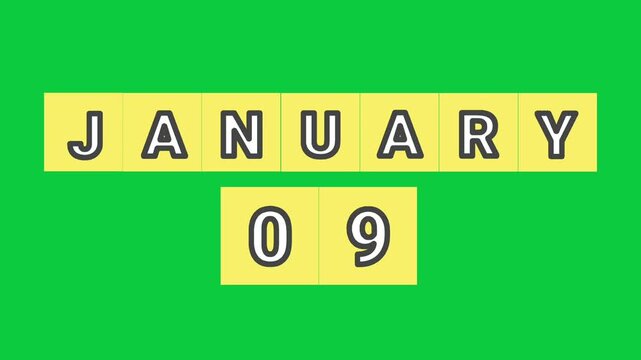 January 9 Calendar Date Animation on Green Screen  Background,Chroma Key