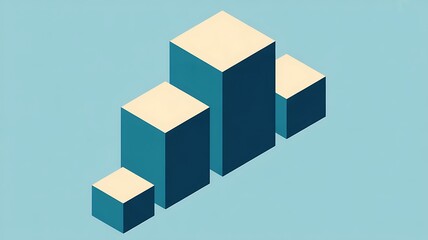 Modern 3D bar graph illustration in blue tones