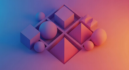 Vibrant geometric abstract background blue orange gradient 3D