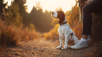 companion. Canine companion enjoying a peaceful walk in the warm glow of the golden hour. wildlife magazines, conservation campaigns, designed for wildlife conservation campaigns.