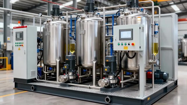 Medium shot capturing skidmounted bleaching and neutralization towers refining vegetable oil showcasing compact design and integrated automation for efficient oil purification.