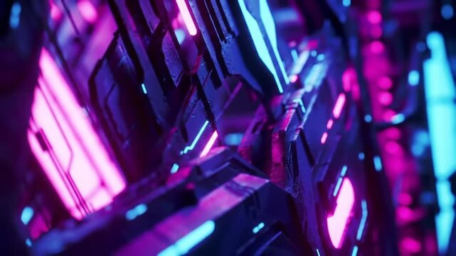 Abstract geometric structure in neon colors with futuristic design