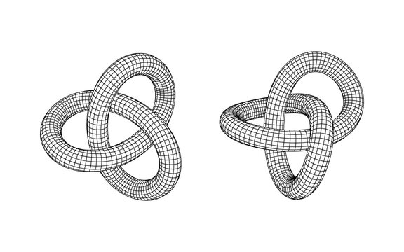 Monochrome Wireframe Grid Shape. Abstract 3D Geometric Knot Shape